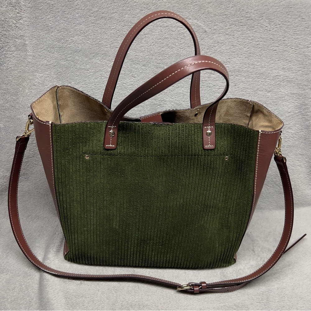Frances Valentine Large Margaret Olive Green Corduroy And Leather Tote Bag - Picture 3 of 14